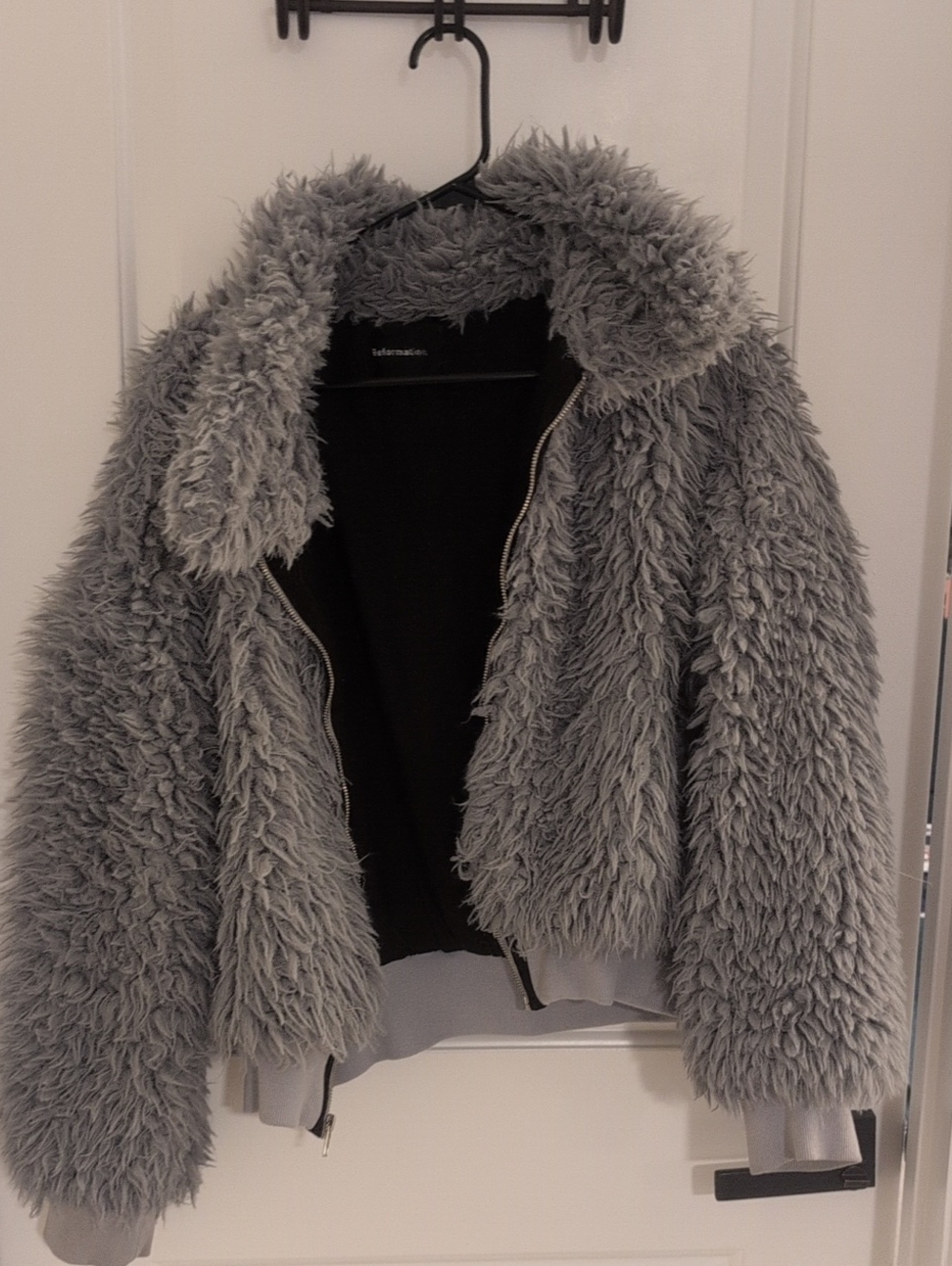 Reformation Gray Shag Faux-Fur Jacket